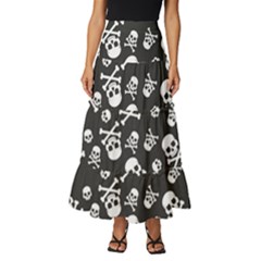 Skull-crossbones-seamless-pattern-holiday-halloween-wallpaper-wrapping-packing-backdrop Tiered Ruffle Maxi Skirt