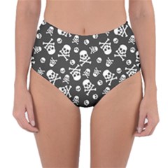 Skull Crossbones Seamless Pattern Holiday-halloween-wallpaper Wrapping Packing Backdrop Reversible High-waist Bikini Bottoms by Ravend