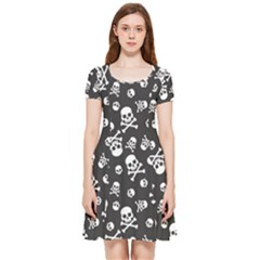 Skull Crossbones Seamless Pattern Holiday-halloween-wallpaper Wrapping Packing Backdrop Inside Out Cap Sleeve Dress by Ravend