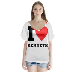 I Love Kenneth V-neck Flutter Sleeve Top by ilovewhateva