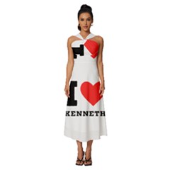 I Love Kenneth Sleeveless Cross Front Cocktail Midi Chiffon Dress