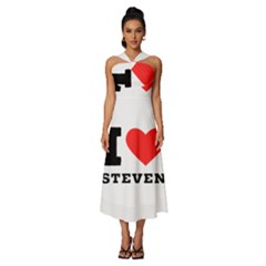 I Love Steven Sleeveless Cross Front Cocktail Midi Chiffon Dress