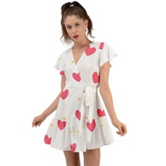 Hearts-36 Flutter Sleeve Wrap Dress by nateshop