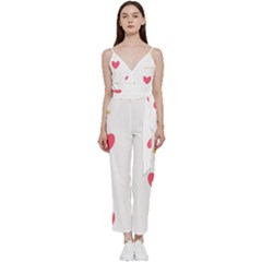 Hearts-36 V-neck Spaghetti Strap Tie Front Jumpsuit by nateshop