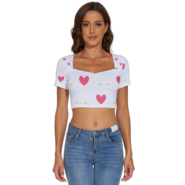 Hearts-36 Short Sleeve Square Neckline Crop Top 