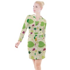 Leaves-140 Button Long Sleeve Dress by nateshop