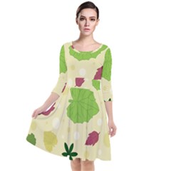 Leaves-140 Quarter Sleeve Waist Band Dress by nateshop