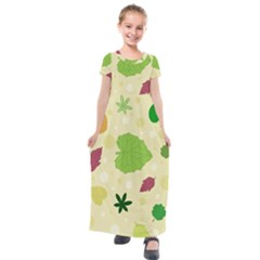 Leaves-140 Kids  Short Sleeve Maxi Dress by nateshop