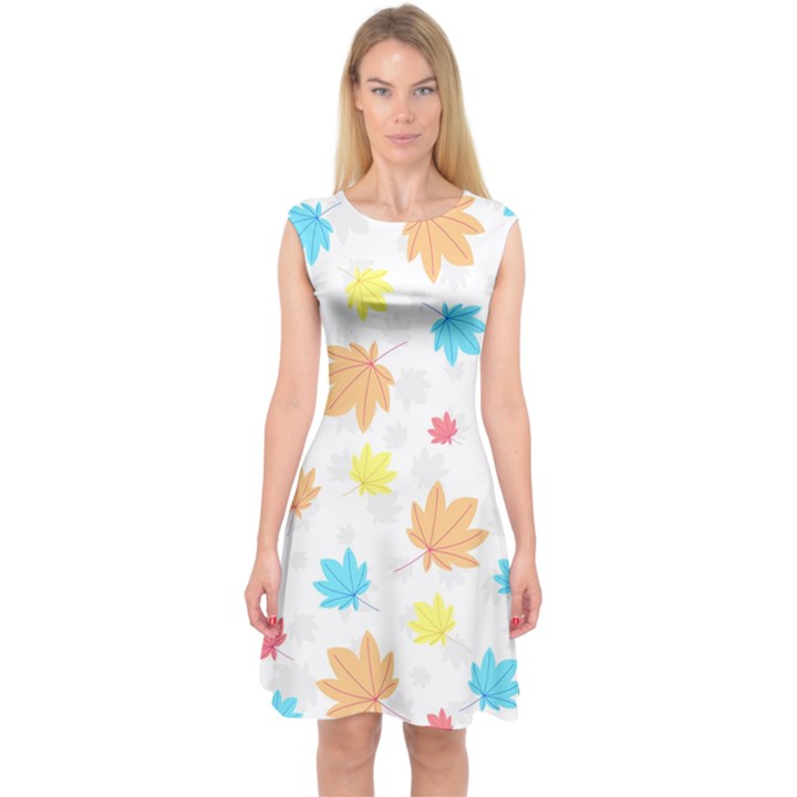 Leaves-141 Capsleeve Midi Dress