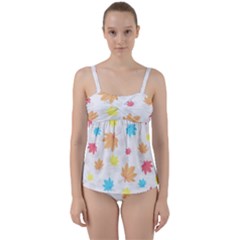 Leaves-141 Twist Front Tankini Set by nateshop