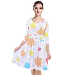 Leaves-141 Quarter Sleeve Waist Band Dress by nateshop