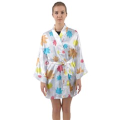 Leaves-141 Long Sleeve Satin Kimono by nateshop