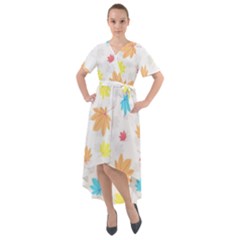 Leaves-141 Front Wrap High Low Dress by nateshop