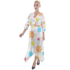 Leaves-141 Quarter Sleeve Wrap Front Maxi Dress