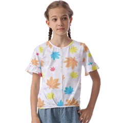 Leaves-141 Kids  Cuff Sleeve Scrunch Bottom Tee