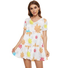 Leaves-141 Tiered Short Sleeve Babydoll Dress by nateshop