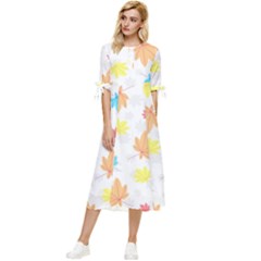 Leaves-141 Bow Sleeve Chiffon Midi Dress by nateshop