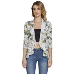 Leaves-142 Women s 3/4 Sleeve Ruffle Edge Open Front Jacket