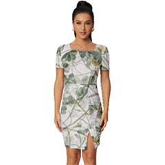 Leaves-142 Fitted Knot Split End Bodycon Dress by nateshop