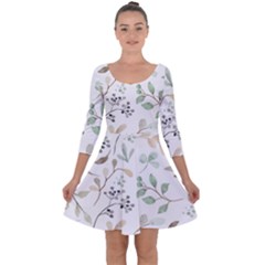 Leaves-147 Quarter Sleeve Skater Dress