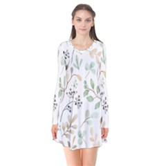 Leaves-147 Long Sleeve V-neck Flare Dress by nateshop