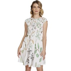 Leaves-147 Cap Sleeve High Waist Dress by nateshop