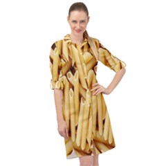 Pasta-79 Long Sleeve Mini Shirt Dress by nateshop