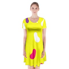 Pattern-yellow - 1 Short Sleeve V-neck Flare Dress by nateshop