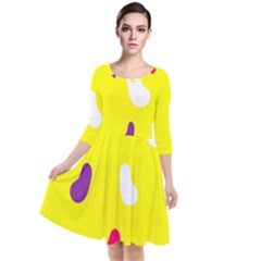 Pattern-yellow - 1 Quarter Sleeve Waist Band Dress by nateshop