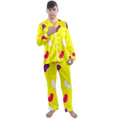 Pattern-yellow - 1 Men s Long Sleeve Satin Pajamas Set by nateshop