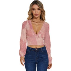 Pink-66 Long Sleeve Deep-v Velour Top by nateshop