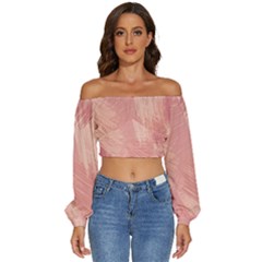 Pink-66 Long Sleeve Crinkled Weave Crop Top by nateshop