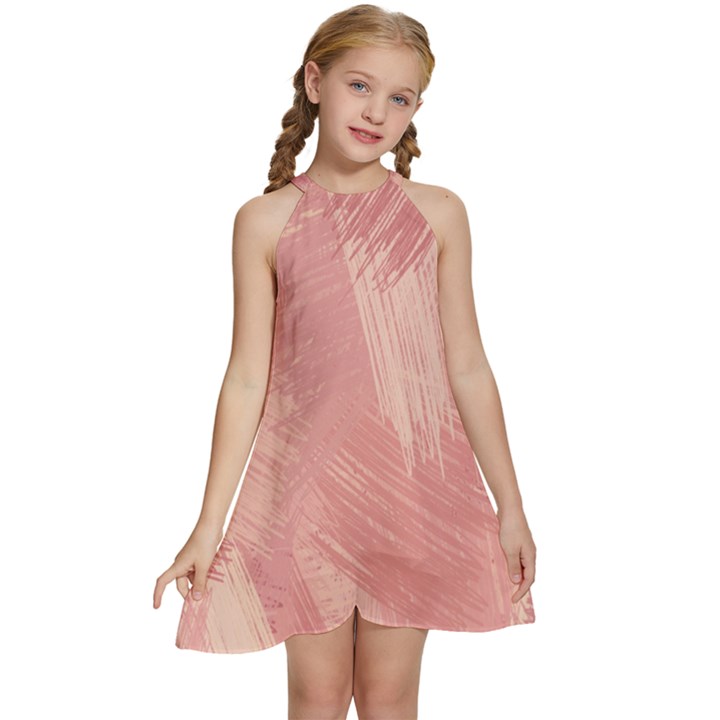 Pink-66 Kids  Halter Collar Waist Tie Chiffon Dress