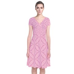 Pink-75 Short Sleeve Front Wrap Dress by nateshop