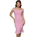 Pink-75 Off Shoulder Ruffle Split Hem Bodycon Dress View1