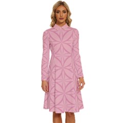 Pink-75 Long Sleeve Shirt Collar A-line Dress by nateshop