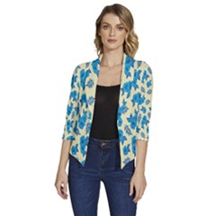 Rose-blue Women s Draped Front 3/4 Sleeve Shawl Collar Jacket