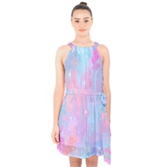 Space-25 Halter Collar Waist Tie Chiffon Dress by nateshop