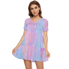 Space-25 Tiered Short Sleeve Babydoll Dress by nateshop