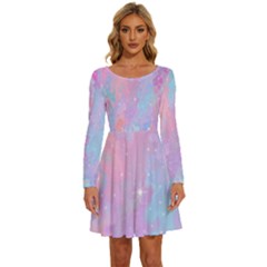 Space-25 Long Sleeve Wide Neck Velvet Dress by nateshop