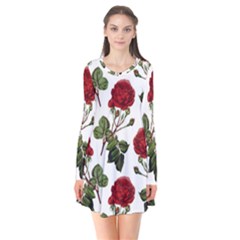 Roses-51 Long Sleeve V-neck Flare Dress by nateshop