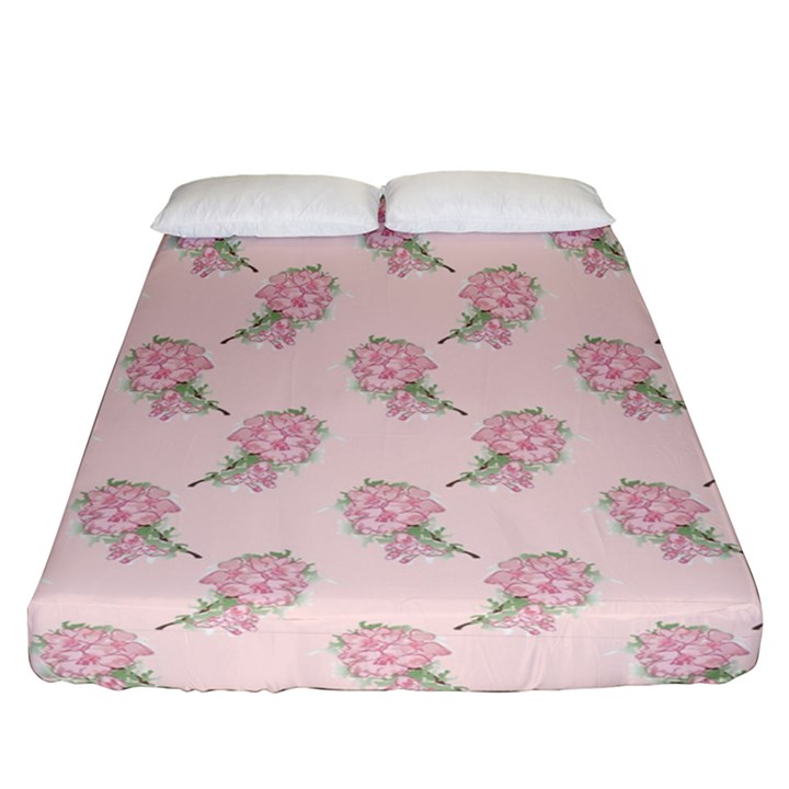 Flowers Bloom Blossom Pastel Pink Pattern Fitted Sheet (Queen Size)