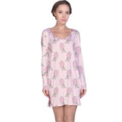 Flowers Bloom Blossom Pastel Pink Pattern Long Sleeve Nightdress by Jancukart