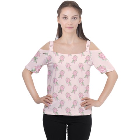 Flowers Bloom Blossom Pastel Pink Pattern Cutout Shoulder Tee by Jancukart