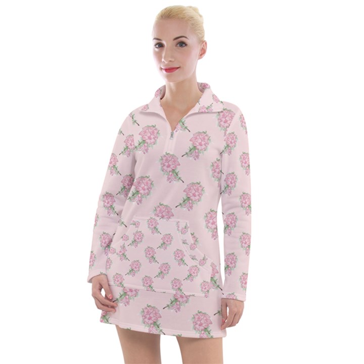 Flowers Bloom Blossom Pastel Pink Pattern Women s Long Sleeve Casual Dress