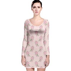 Flowers Bloom Blossom Pastel Pink Pattern Long Sleeve Velvet Bodycon Dress