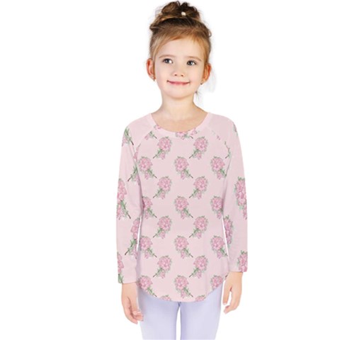 Flowers Bloom Blossom Pastel Pink Pattern Kids  Long Sleeve Tee by Jancukart