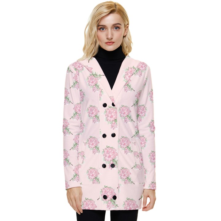 Flowers Bloom Blossom Pastel Pink Pattern Button Up Hooded Coat 