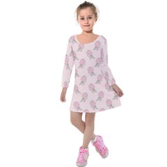 Flowers Bloom Blossom Pastel Pink Pattern Kids  Long Sleeve Velvet Dress