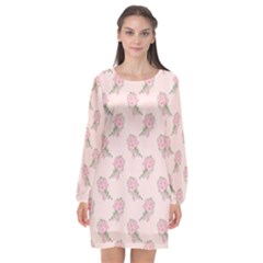 Flowers Bloom Blossom Pastel Pink Pattern Long Sleeve Chiffon Shift Dress 